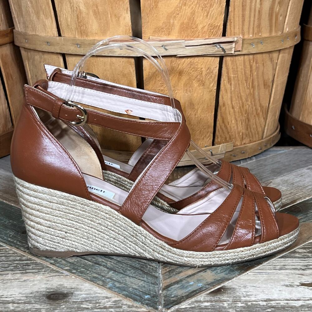 L.K. Bennett Priya Tan Leather Espadrille Wedge Strappy Sandals Womens Size 8